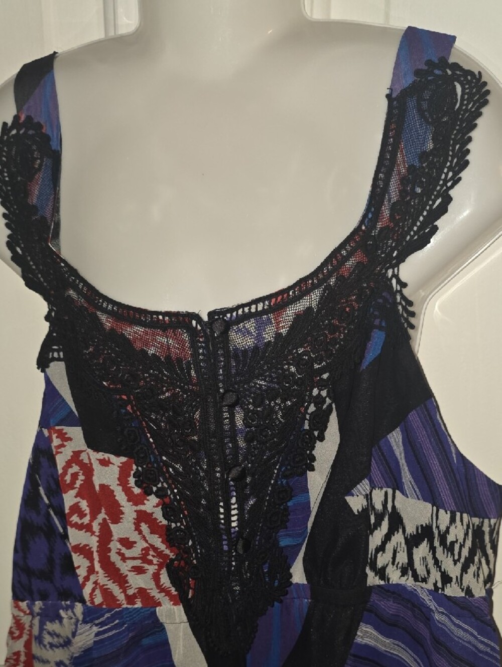Guess Multi-Print Mini Dress in Blue, Black, Cream & Red - Picture 3 of 5